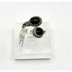 Native American Black Onyx Bypass Adjustable‎ Sterling Silver Ring